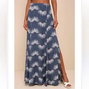 Lulu's Trancoso Dusty Blue & White Floral Print Maxi Skirt